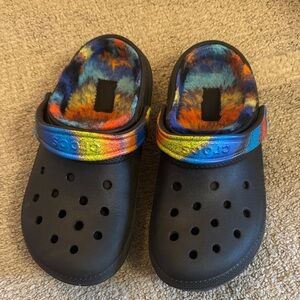 CROCS Kids' Black and Tie-Dye Slippers
